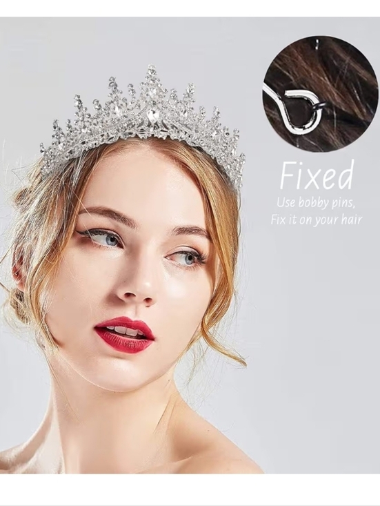 Silver Crystal Tiara Crown - Bridal Headpiece main image 7